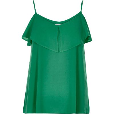 Green tiered cold shoulder cami
